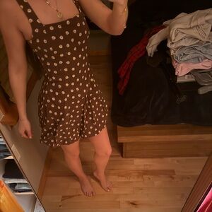 Abercrombie & Fitch Brown Mini Dress with White Floral Dots